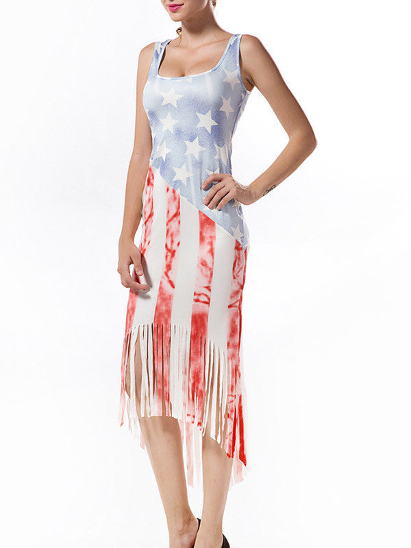 Sexy American Flag Printed Tassel Dress