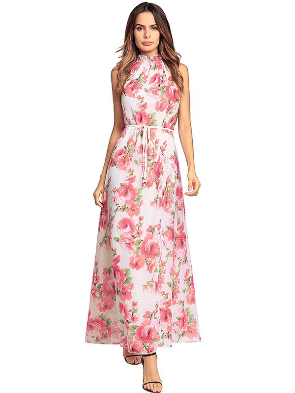 Women Sex Halter Floral Maxi Dress FIREVOGUE Women Sex Halter Floral Maxi Dress FIREVOGUE