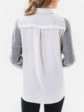 Gray stitching White Long-sleeved Shirt - WealFeel