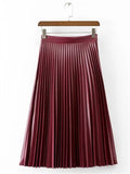 Retro Solid color PU Pleated Skirt - FIREVOGUE