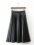 Retro Solid color PU Pleated Skirt - FIREVOGUE