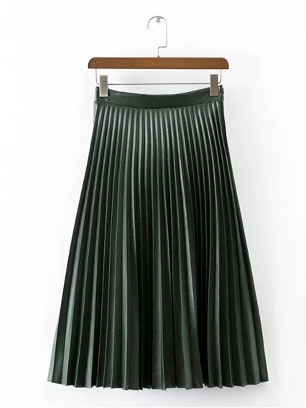 Retro Solid color PU Pleated Skirt – FIREVOGUE
