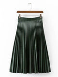 Retro Solid color PU Pleated Skirt - FIREVOGUE