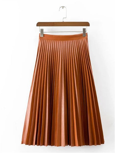 Retro Solid color PU Pleated Skirt – FIREVOGUE