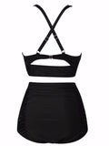 Plus Size Elegant Black High-waisted Bikini Sets - FIREVOGUE
