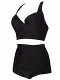 Plus Size Elegant Black High-waisted Bikini Sets - FIREVOGUE