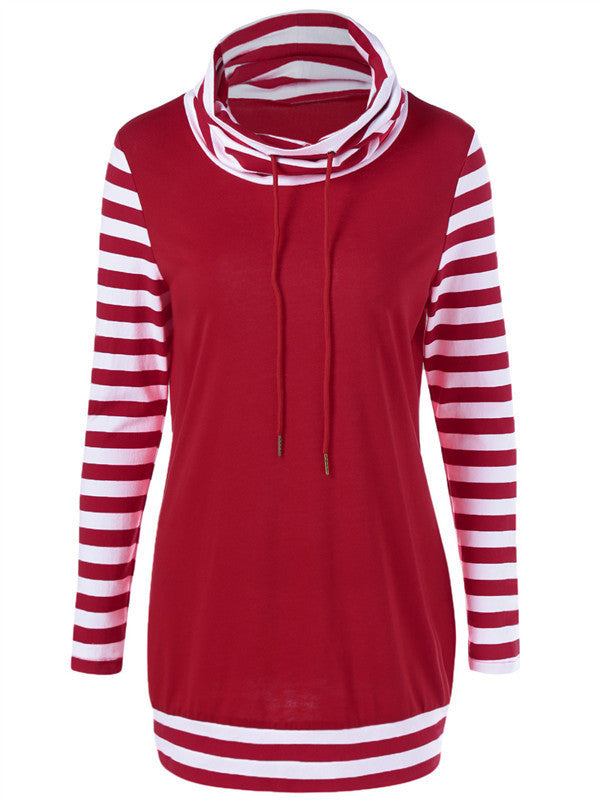 White Stripes Stitching Long Sleeves Piles Collar Sweatshirt - WealFeel