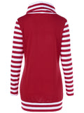 White Stripes Stitching Long Sleeves Piles Collar Sweatshirt - WealFeel
