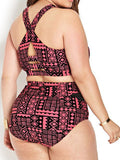 Pink Geometric Cross High Waisted Bikini Sets - WealFeel