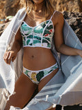 Leaf Printed Tankini Front Zipper Bikini Set - WealFeel