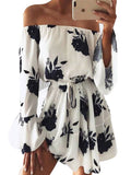 Off Shoulder Long Sleeve Floral Mini Dress - WealFeel