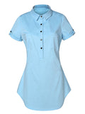 Casual Short Sleeves Pocket Denim Shirt Dress - WealFeel