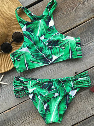 Secret Love Leaf Print Tank Bikini Sets
