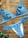 Ruffle Detail Halter Bikini Sets - FIREVOGUE