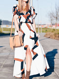 Bohemian Geometric Print Side Slit Long Dresses for Beach - WealFeel