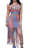 Women's Crop Top Tassel Midi Dress 2 Piece