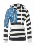 Striped Star Print Hooded Sweatshirt - FIREVOGUE