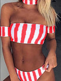 Women Strapless Striped Swimsuit