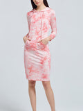 Stripe Tie-dyed 2/3 Sleeves Hood Dress - FIREVOGUE