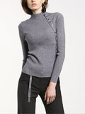 Solid Color Button Detail Knitted Top - FIREVOGUE