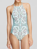 Will You Love My Geometric Printed Lace up Back One-piece Swimsuit - FIREVOGUE