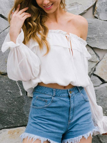 Off-the-Shoulder Princess Chiffon Blouse - WealFeel