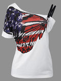 Women's Butterfly Print One Shoulder Casual Tops