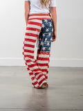 Women Wide Leg High American Flag Print Trousers
