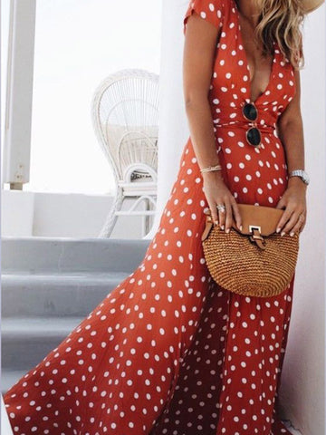 On the Spot Polka Dot Plunging Dress