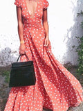 On the Spot Polka Dot Plunging Dress