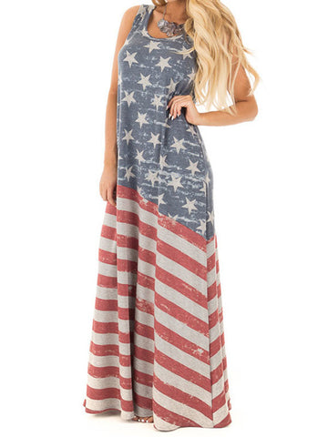 USA Flag Print Maxi Dress - WealFeel