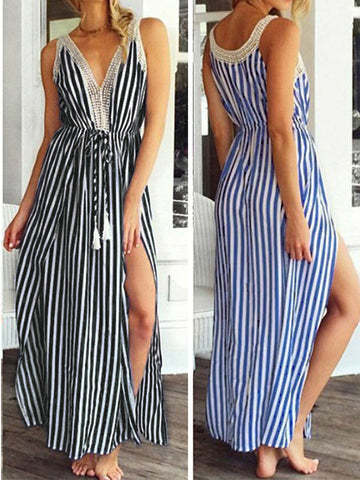 Out of Line Striped Side Slit Dress