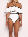White Off the Shoulder One-Piece Flouncing Swimsuit