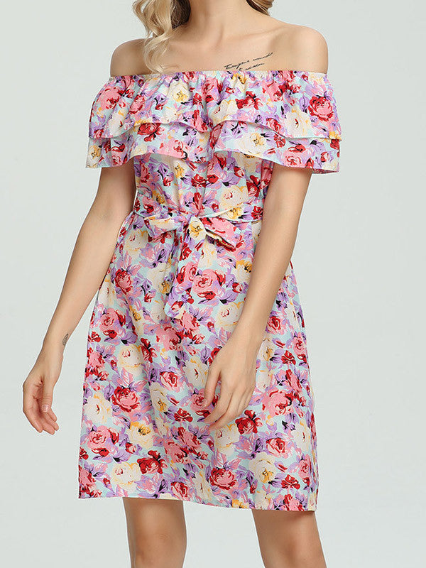 Off Shoulder Floral Print Mini Dress
