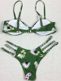 Women Green Floral Bikini Set