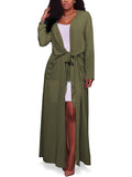 Women Solid Color Long Sleeve Maxi Cardigan