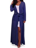 Women Solid Color Long Sleeve Maxi Cardigan