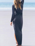 Women Long Sleeve Side Split Maxi Dress