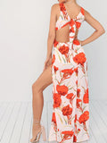 Women Floral Sleeveless Backless Side Split Maxi Dress