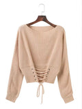 Women's Pure Color Lace Up Front Sweater