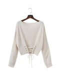 Women's Pure Color Lace Up Front Sweater