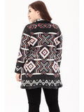 Womens Geometric Pattern Knit Cardigan Sweater