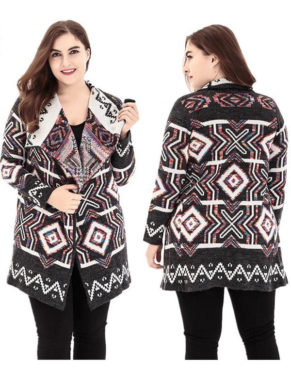 Womens Geometric Pattern Knit Cardigan Sweater