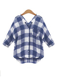 WealFeel V-neck Elbow sleeves Plaid Shirt - WealFeel