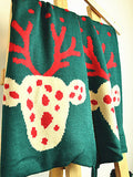Christmas Deer and Dots Print Knitted Scarf with Fluff Ball - FIREVOGUE