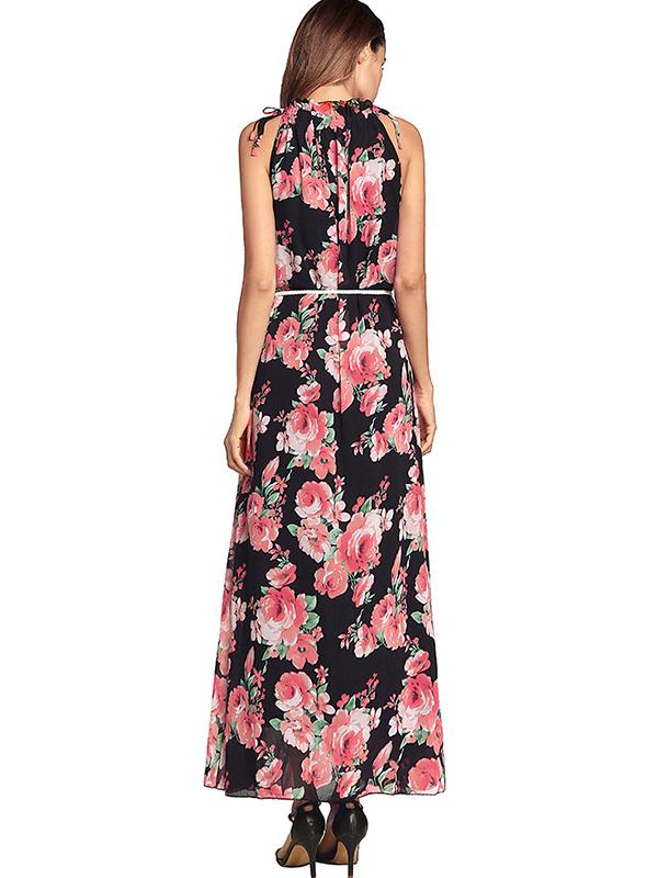 Women Sex Halter Floral Maxi Dress  FIREVOGUE