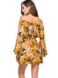 Off-the-Shoulder Half Sleeve Drawstring Floral Dress
