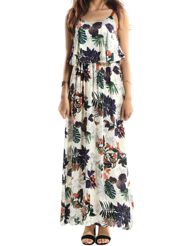 Sleeveless Ruffle Floral Maxi Dress