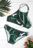 Green Leaves Pattern Cut Away Swimsuit - FIREVOGUE