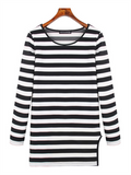 Black and White Striped Long-sleeved T-shirt - WealFeel